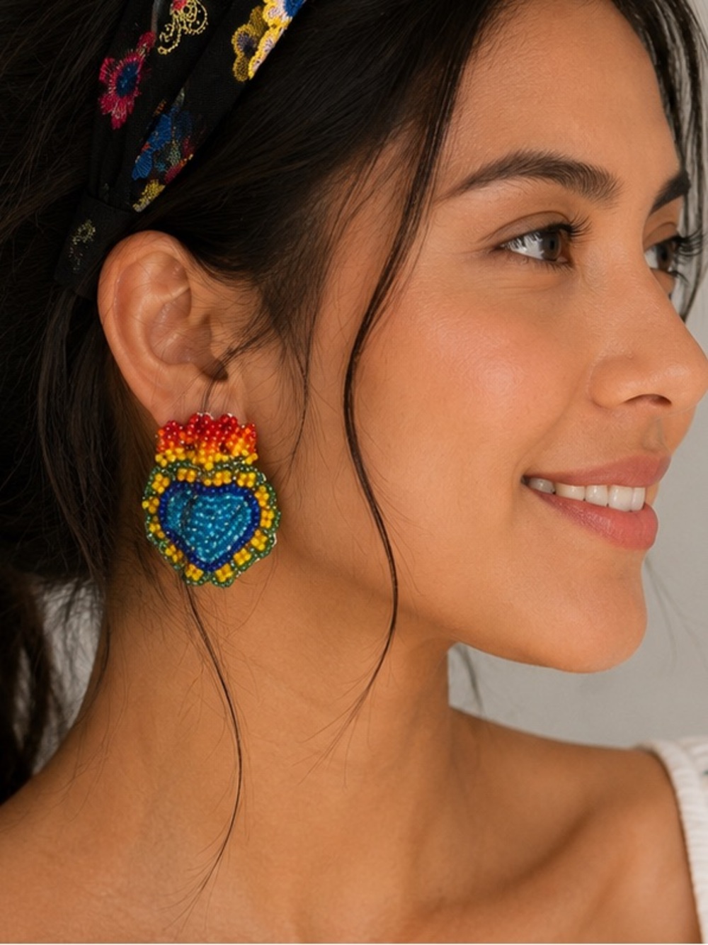 Mexican Milagritos Colorful Beaded Heart Earrings -Seed Beads